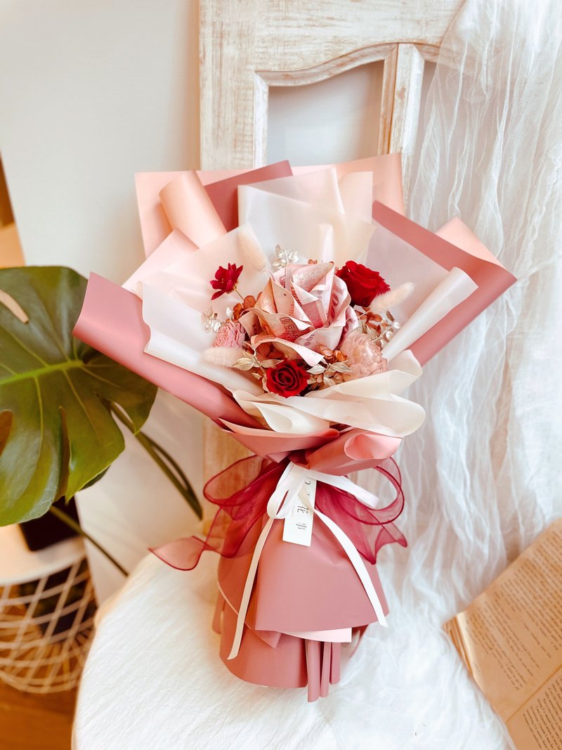 有钱花/永生花/不凋花花束 情人节花束 告白花束 生日礼物 - 干燥花/捧花 - 植物．花 粉红色