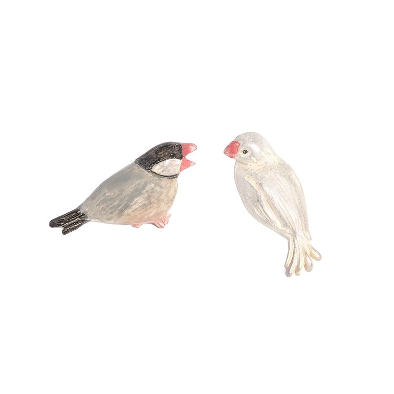 Chatting java sparrows 斑文鸟对话耳环 PA621 - 耳环/耳夹 - 其他金属 白色