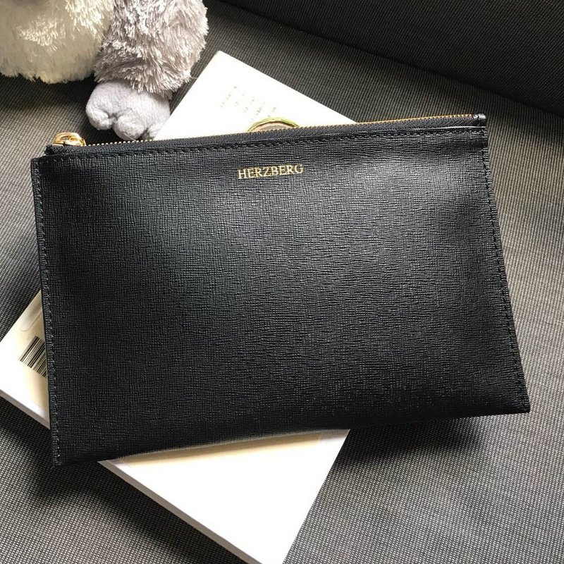 意大利进口纳柏牛皮简约黑色十字纹手提小包 - 手提包/手提袋 - 真皮 黑色