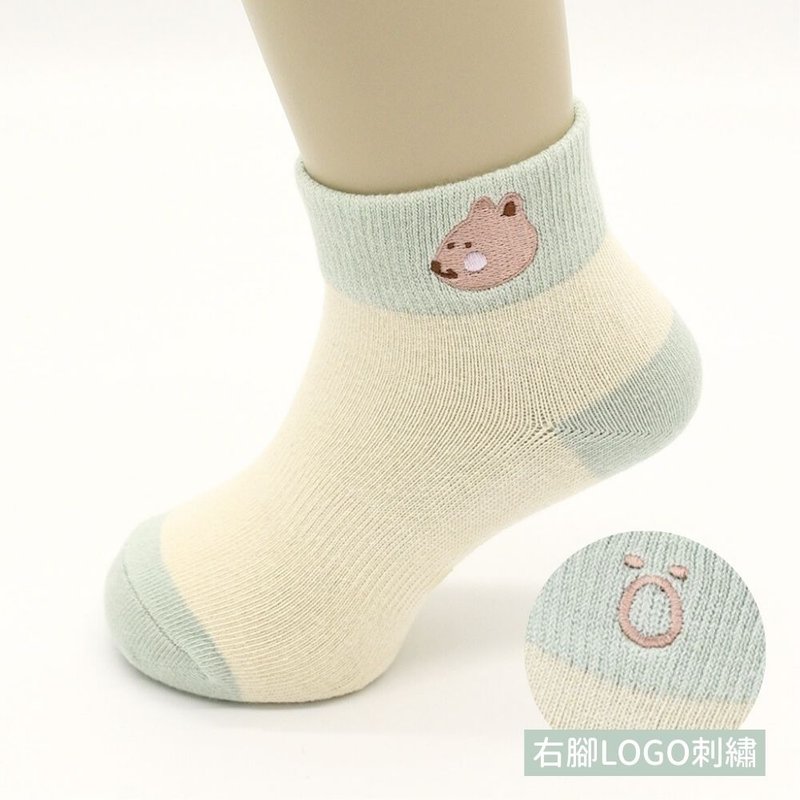 刺绣宽口短袜-松鼠 - 袜子 - 棉．麻 绿色