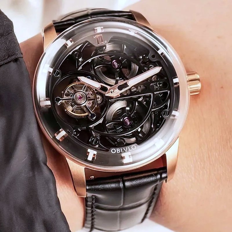 OBLVLO 欧弗洛  穹顶之光立体陀飞轮腕表-玫瑰金 - 男表/中性表 - 不锈钢 金色
