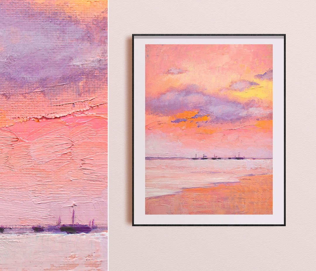 海洋画 海边画 原创艺术 油画 海景艺术 海漆 - 插画/绘画/写字 - 其他材质 粉红色