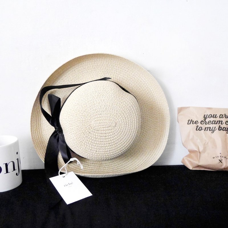 夏日限定法式草帽 - 帽子 - 棉．麻 卡其色