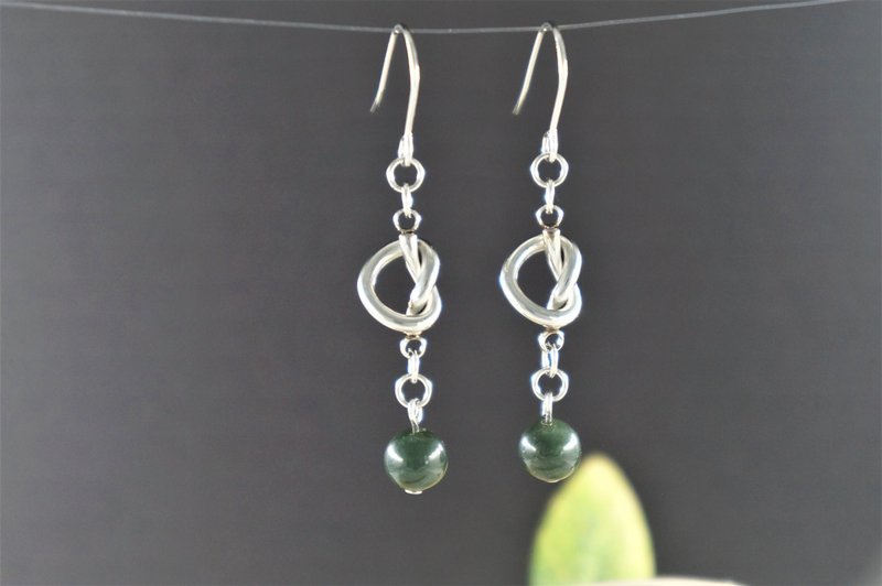不锈钢翡翠耳环 316钢耳勾 墨翠珠 - 耳环/耳夹 - 不锈钢 绿色