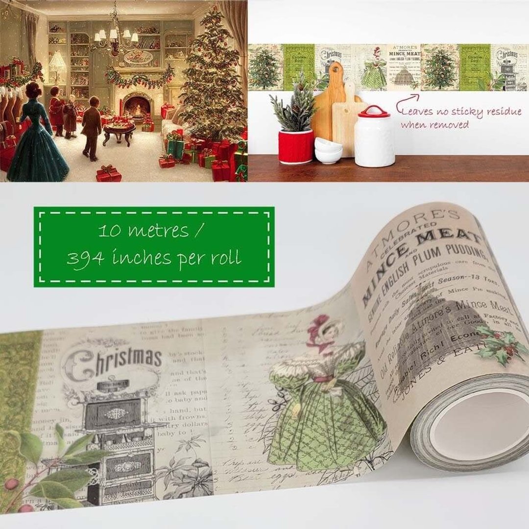 Vintage Victorian Dickens Christmas Carol Holiday washi tape - 纸胶带 - 纸 多色