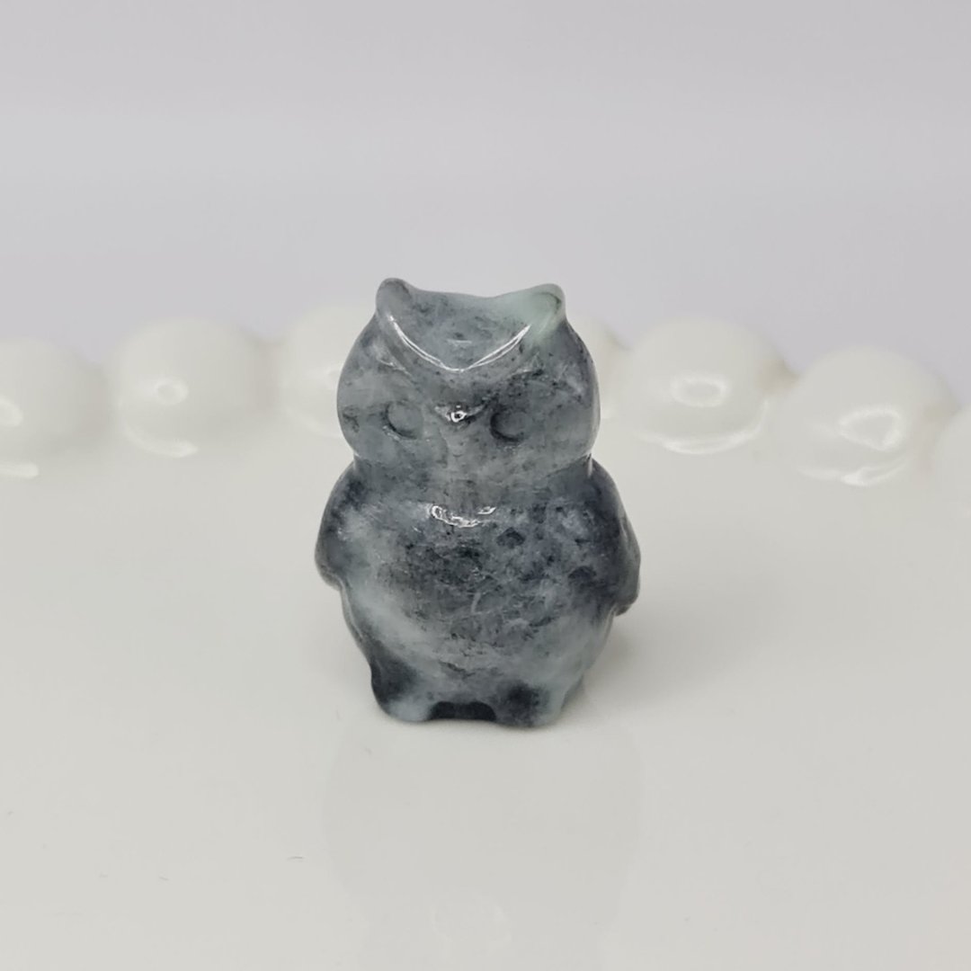 细糯乌鸡猫头鹰项链 | 天然缅甸玉A货翡翠 - 项链 - 玉石 