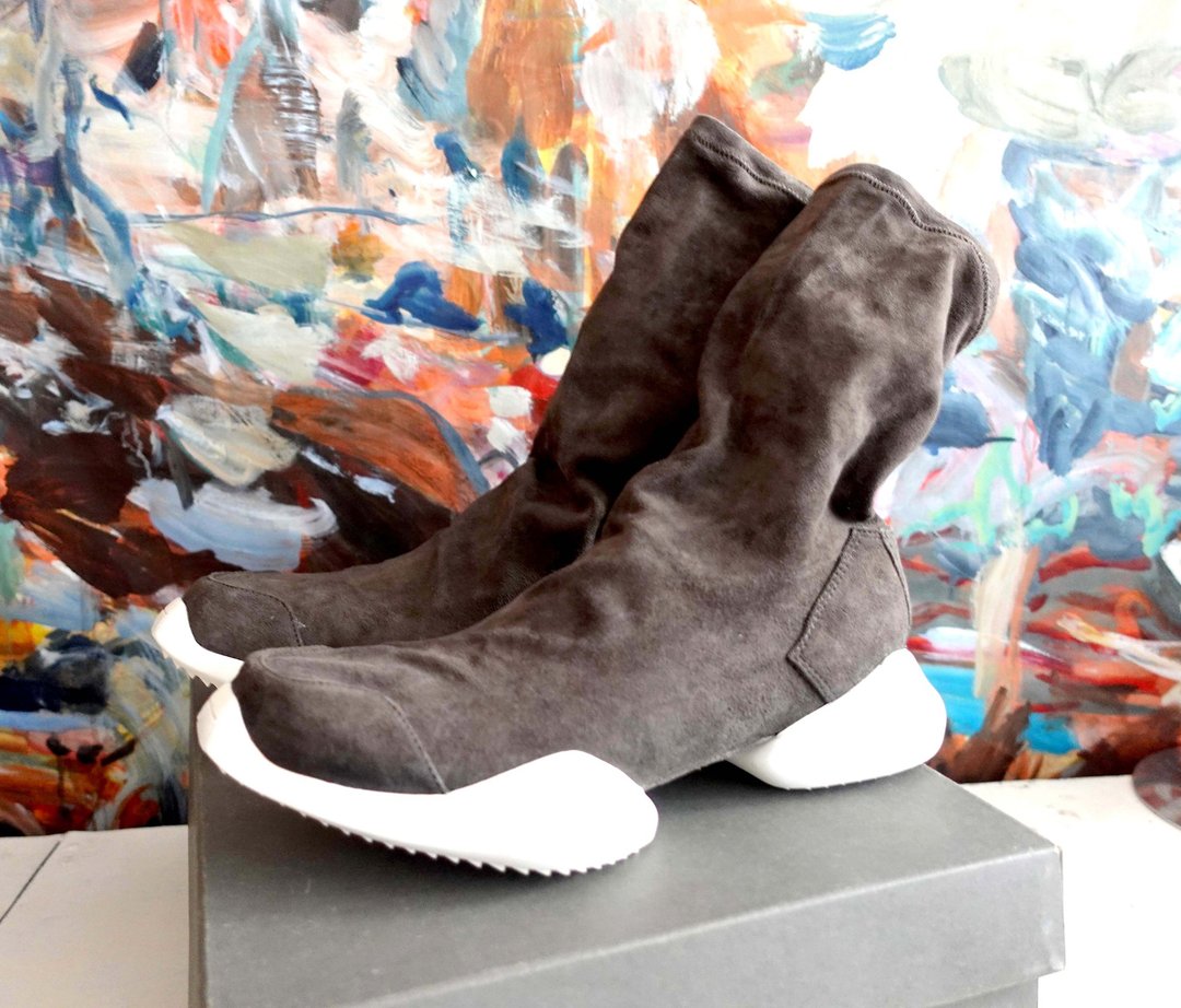 Rick Owens X Adidas 啡色真皮猄皮袜子长靴高筒鞋皮鞋休闲鞋波鞋 - 男款运动鞋/球鞋 - 真皮 金色