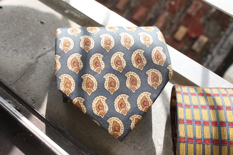 【Morefun古着选物】Banana Republic 图腾领带 - 领带/领带夹 - 棉．麻 蓝色