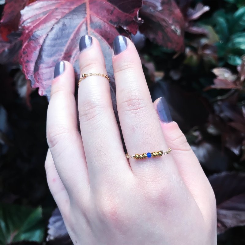 青金蓝玉随 14K包金指链/戒指 - 戒指 - 宝石 蓝色