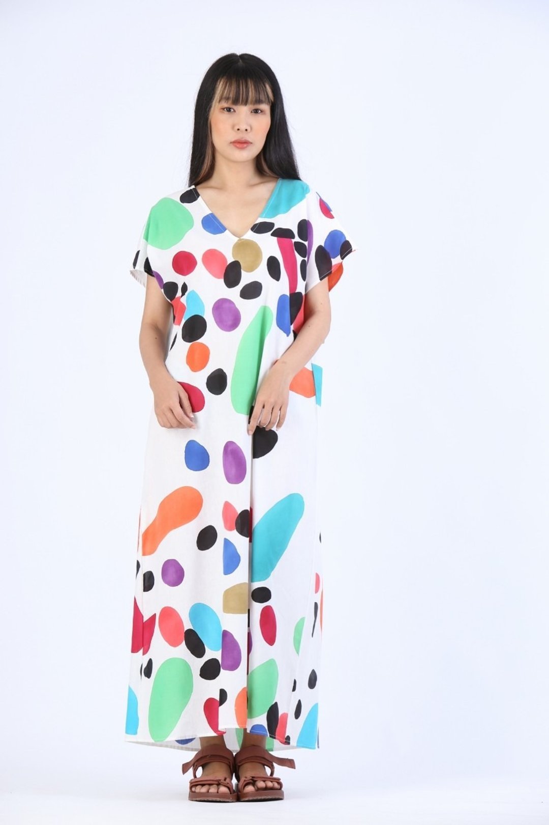 Hand Painted Linen Kaftan V Nack for Summer Resort Vacation- - 洋装/连衣裙 - 棉．麻 多色