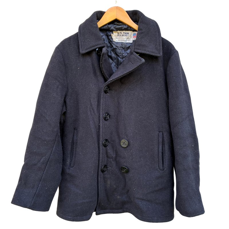 复古 80 年代 Schott NYC 740N 羊毛海军外套 藏蓝色 男款 尺寸 40 - 男装外套 - 羊毛 黑色