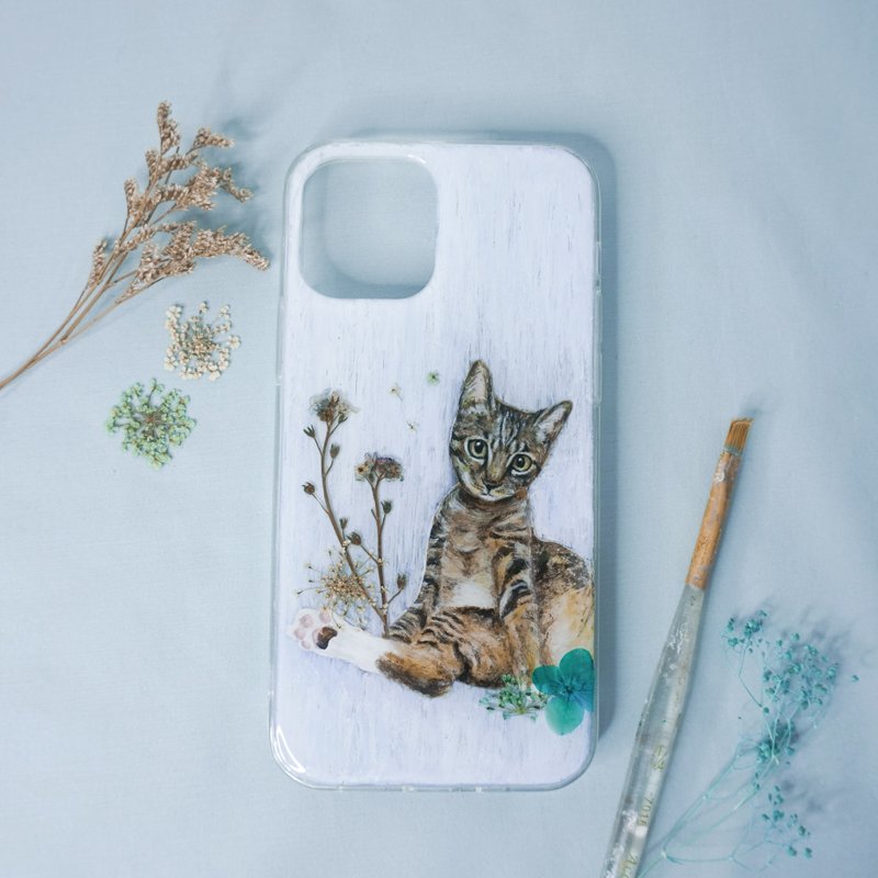 定制化手绘宠物押花手机壳 | 猫猫 - 手机壳/手机套 - 植物．花 蓝色