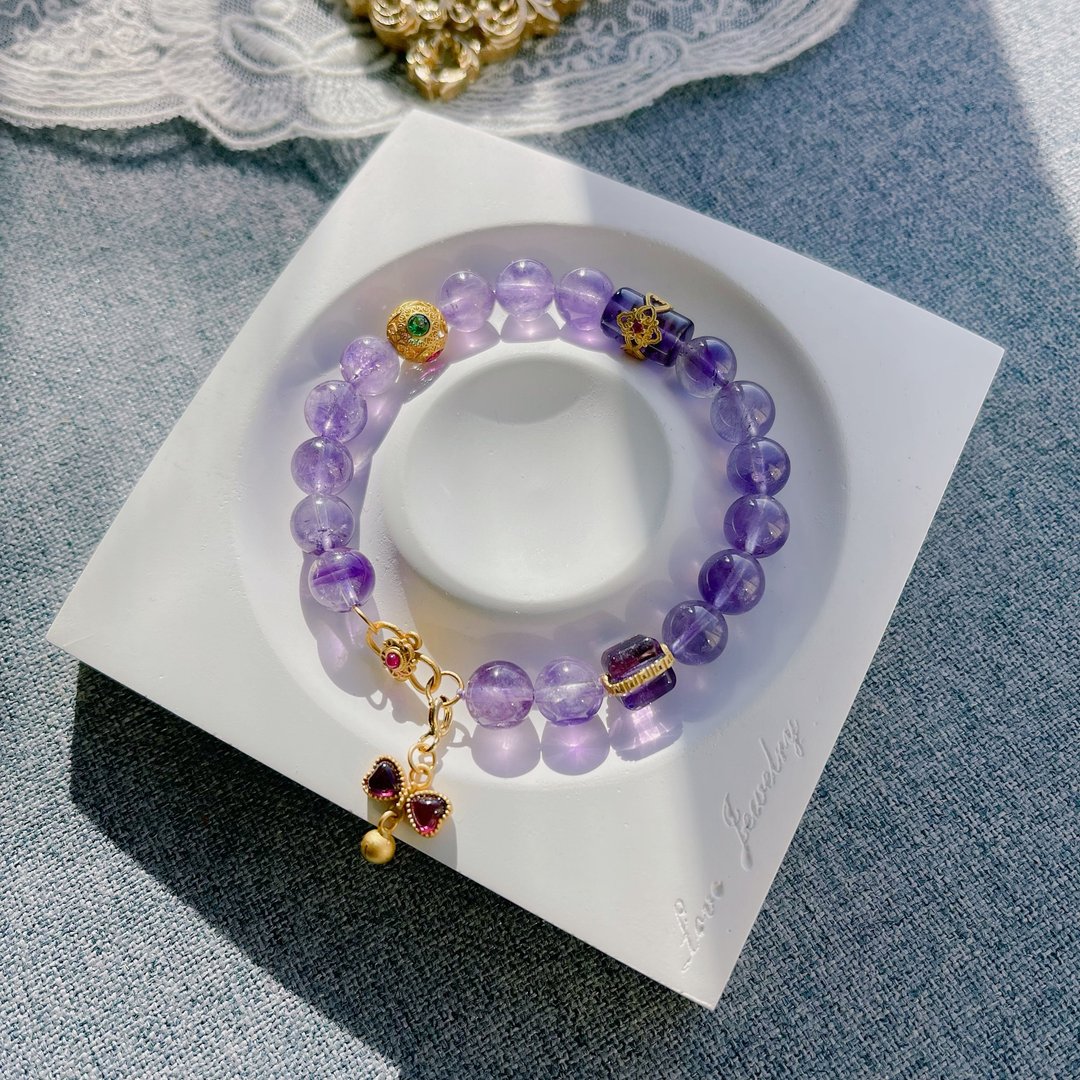 紫水晶超七天然水晶多宝 // 山与珠宝手作定制 DIY 手链 - 手链/手环 - 水晶 紫色