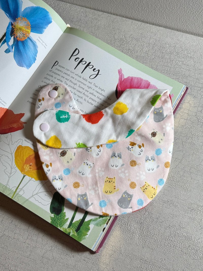 双面围兜 猫咪 点点 六重纱 - 围嘴/口水巾 - 棉．麻 粉红色