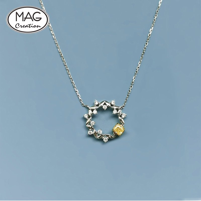 黄钻系列 | 18K白金钻石花圈吊坠颈链 - 项链 - 贵金属 