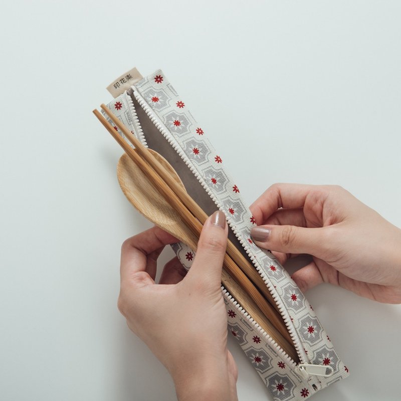 拉链餐具袋(含餐具)/老磁砖2号/云尘灰色 - 筷子/筷架 - 棉．麻 多色