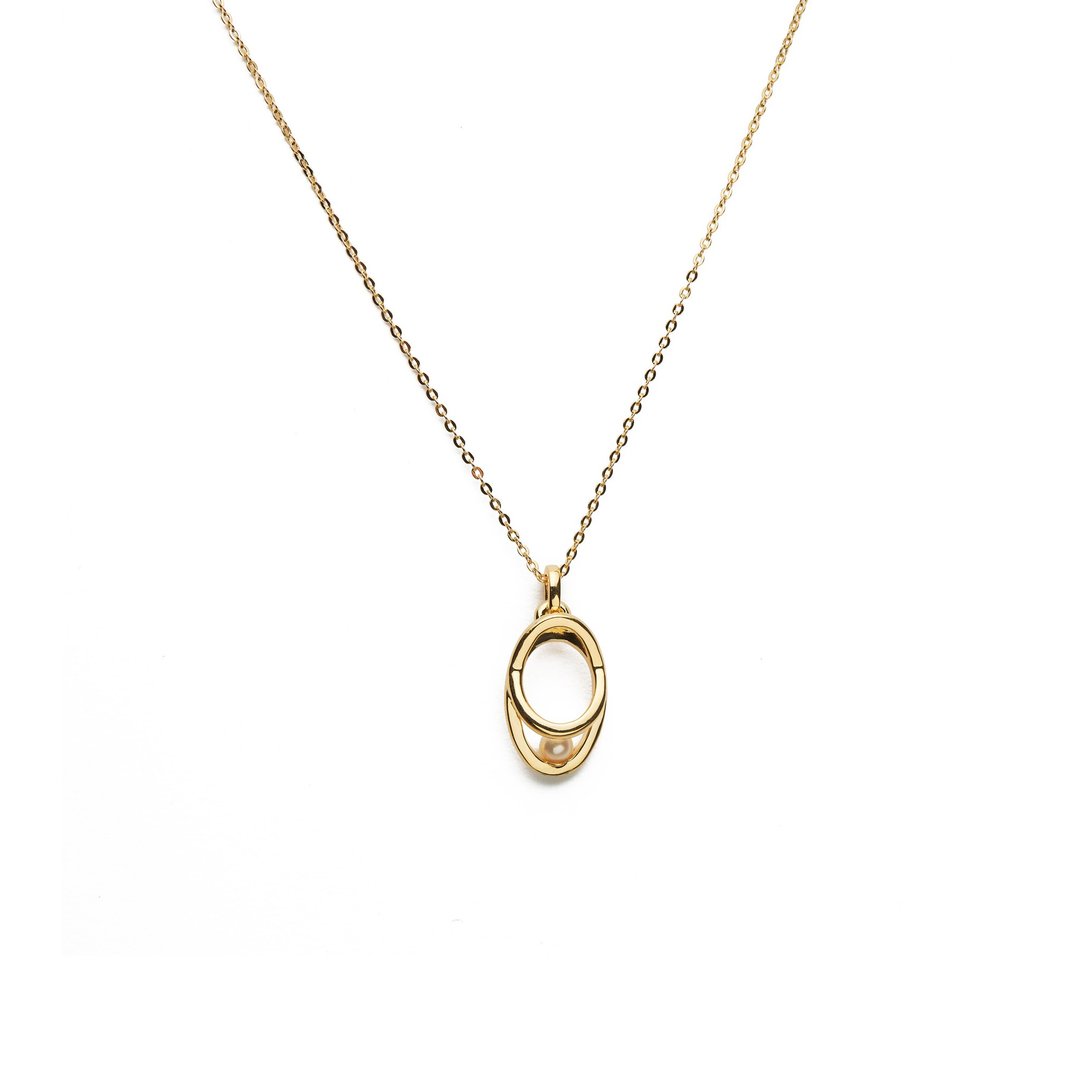 母亲节礼盒 - 卫星项链 925 银厚镀 18K 金 Europa Pearl Necklace - 项链 - 珍珠 金色