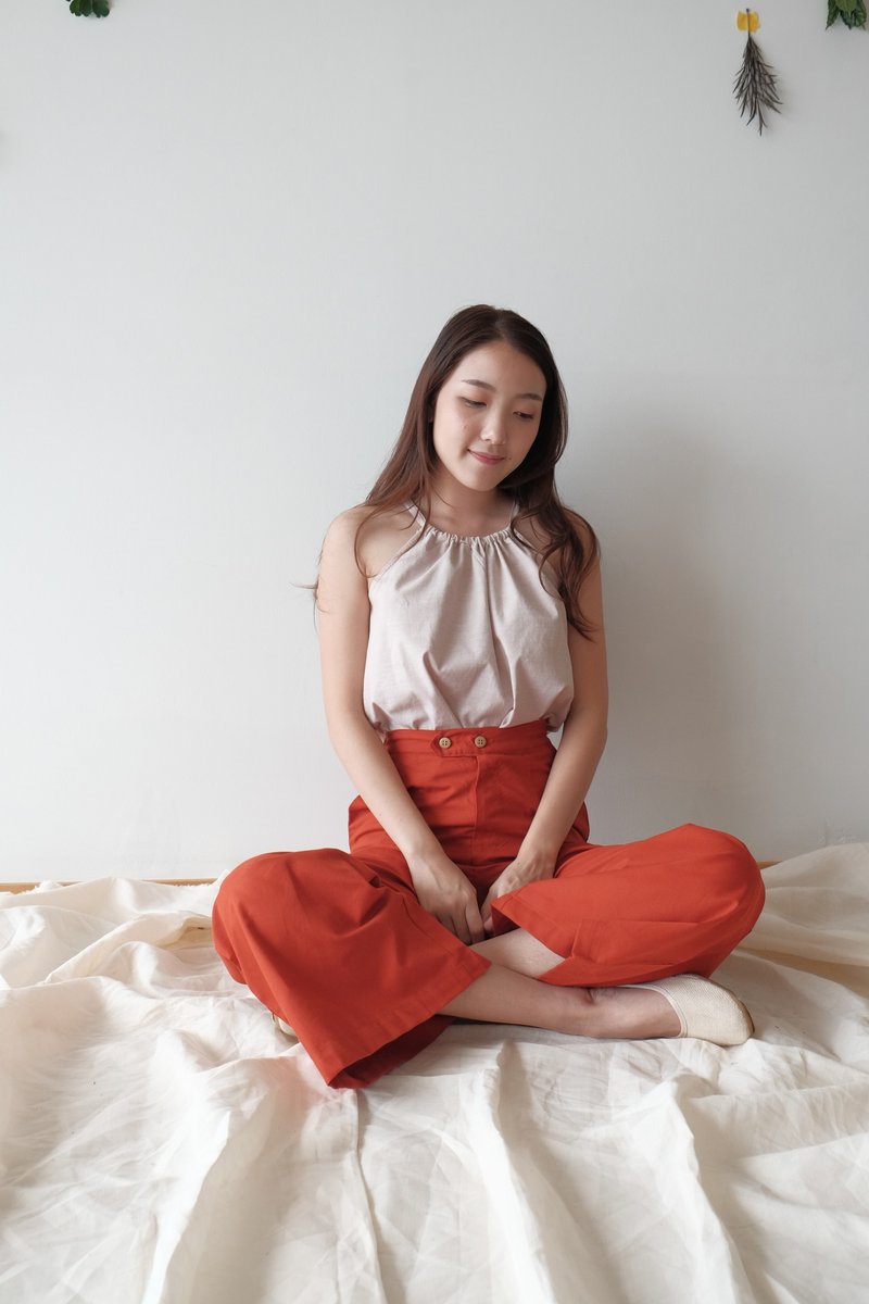 牛津棉质高腰拉链式宽裤 _ MAKROOD : 红色 - 女装长裤 - 棉 红色