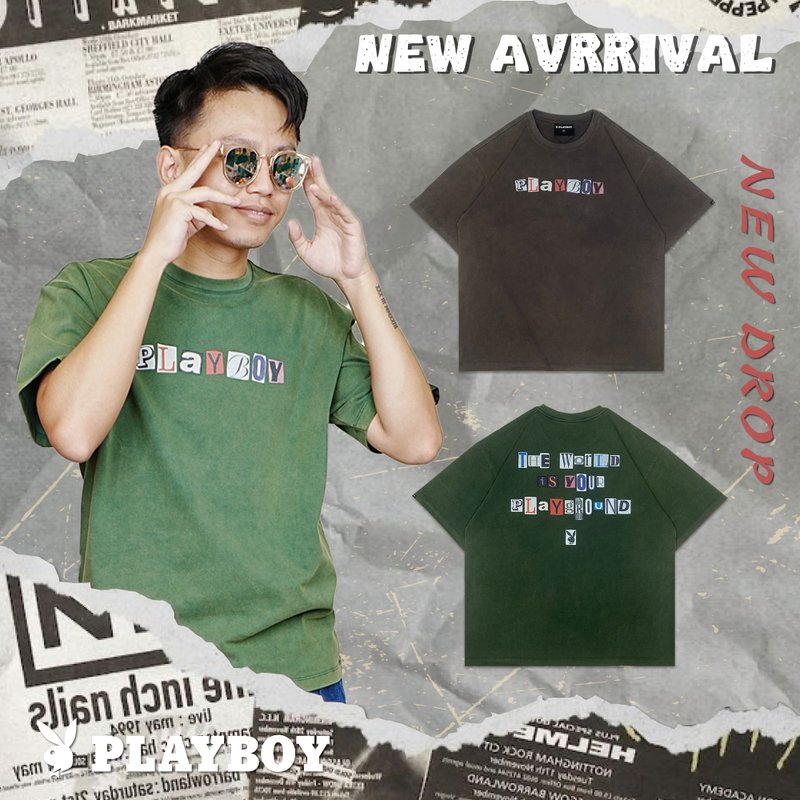 Hate Monday'' X PLAYBOY - TEE短袖上衣(PBHM-SS24T42) - 中性连帽卫衣/T 恤 - 棉．麻 银色