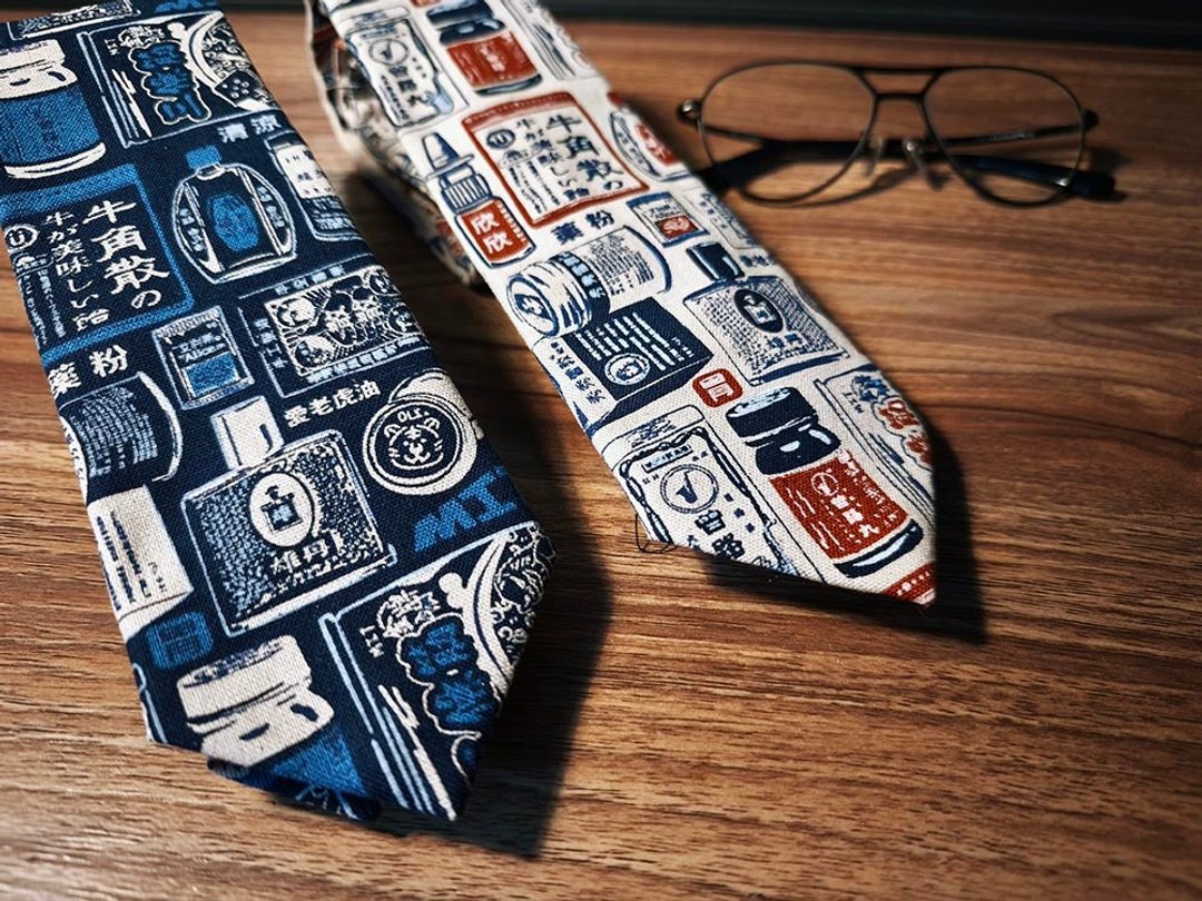 日式 标签 怀旧领带 Neckties - 表带 - 棉 多色