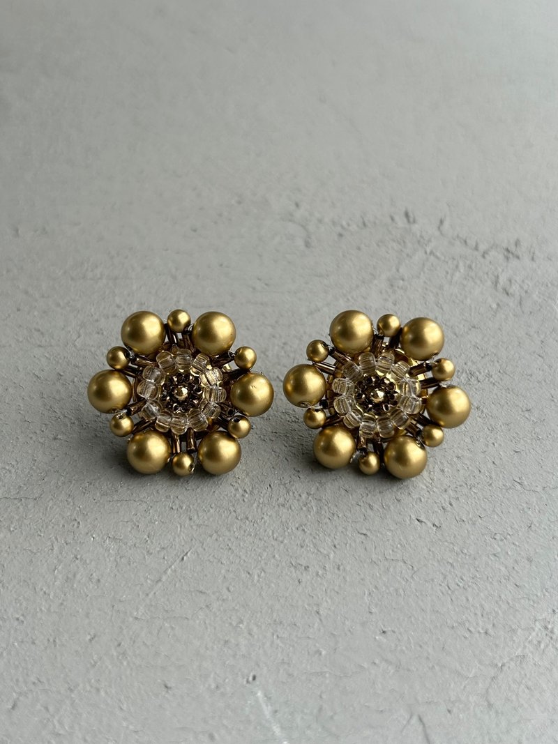 雾面金与透明珠饰耳针/耳夹 - 耳环/耳夹 - 其他材质 金色