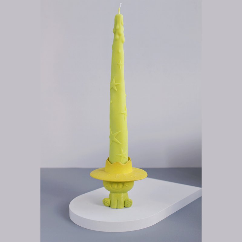 绿色魔力猫猫香薰蜡烛 烛台+蜡烛组合 黑果木 香草豆 甘蔗 - 香薰/精油/线香 - 陶 