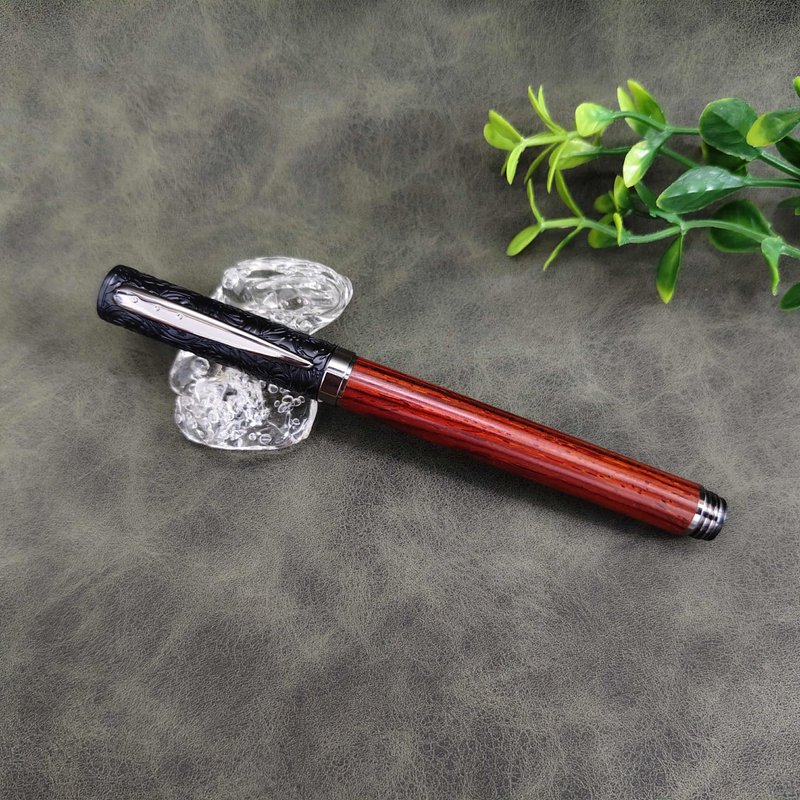 紫檀木 原木 手工笔 钢珠笔( 浮雕花款) - 钢笔 - 木头 