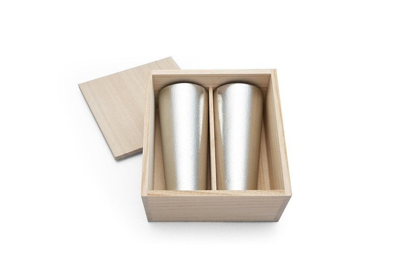 经典纯锡杯 - L 两入桐木礼盒 - 酒杯/酒器 - 贵金属 银色