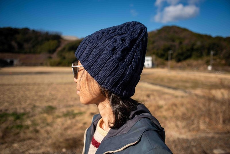 针织帽 Aran 针织羊毛深蓝色男女通用 - 帽子 - 羊毛 蓝色