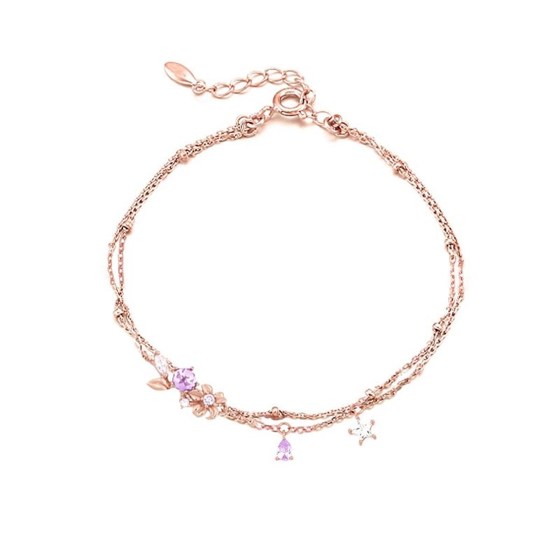 L'amour 优雅紫色小花手链 - 手链/手环 - 纯银 