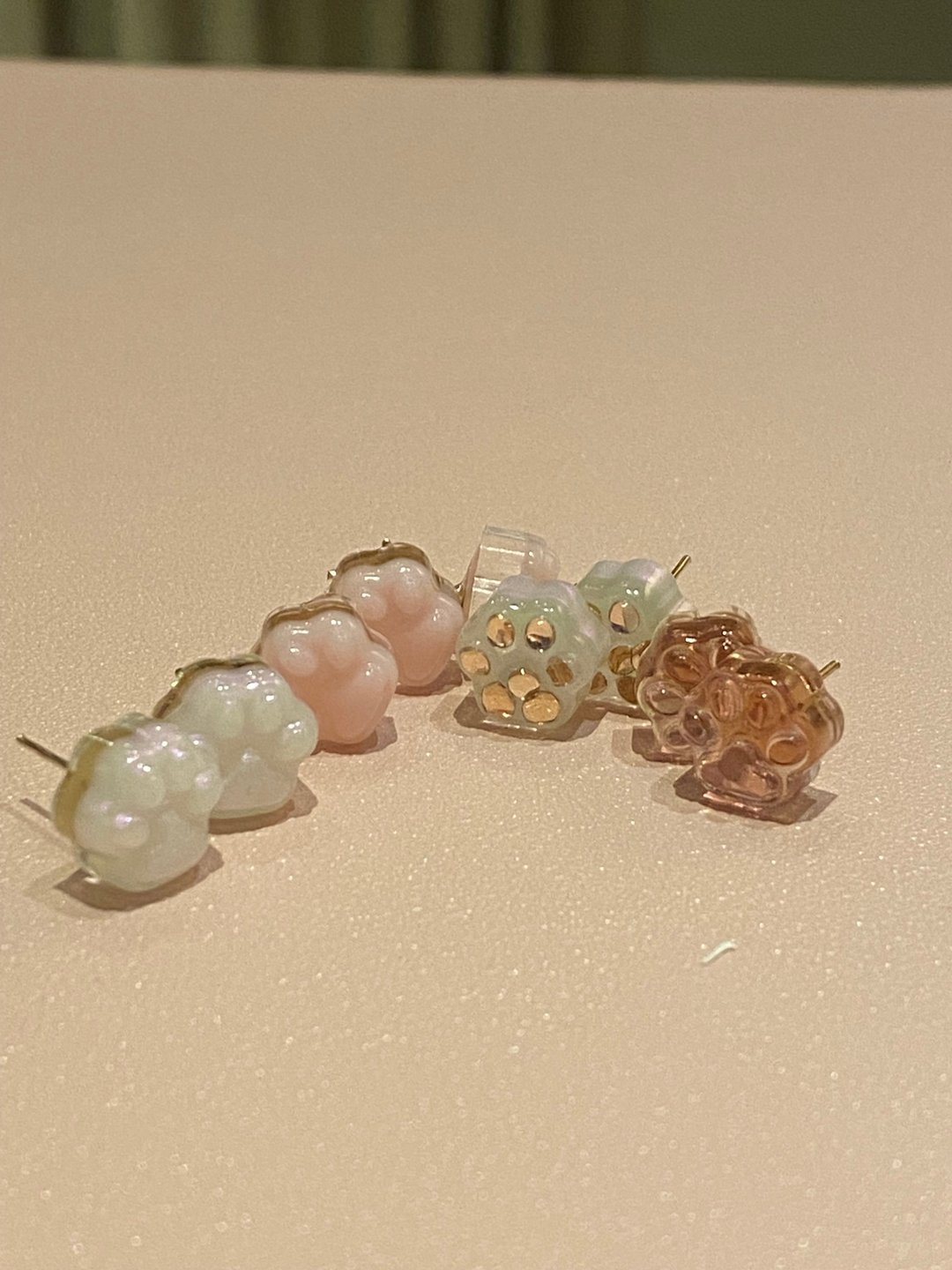 喵喵掌耳针 - 耳环/耳夹 - 玫瑰金 多色