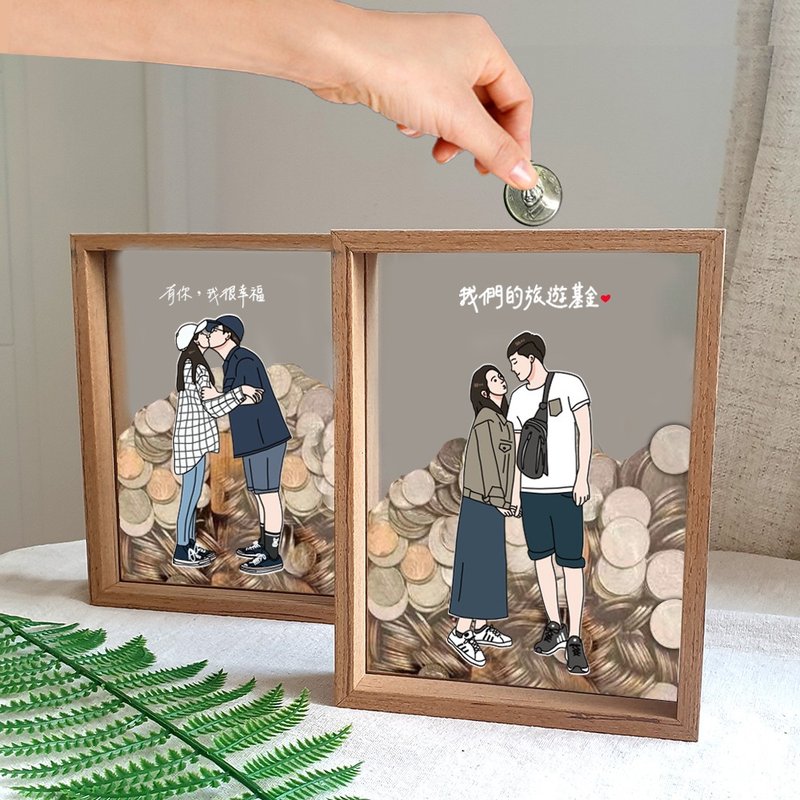 【定制】似颜绘存钱筒 压克力榉木材质 手绘插画设计 - 储蓄罐 - 木头 透明