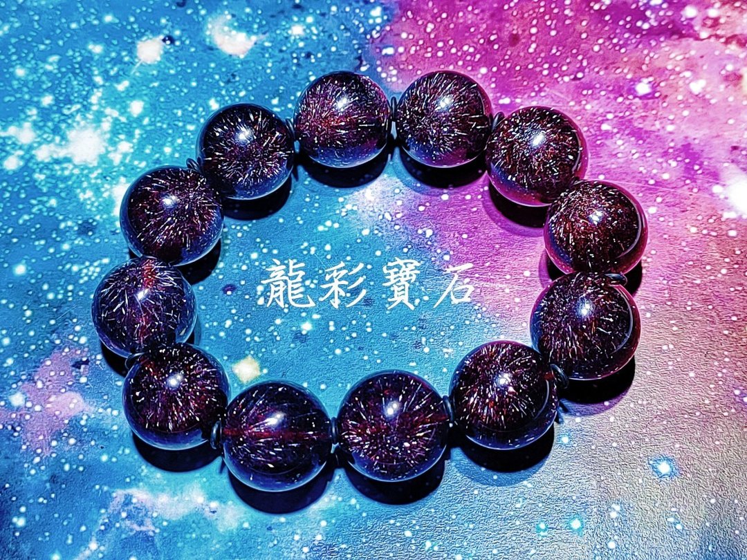 龙彩~收藏级【莫桑比克烟花超七手珠】17mm 每颗都带双烟花效应 - 手链/手环 - 宝石 黑色