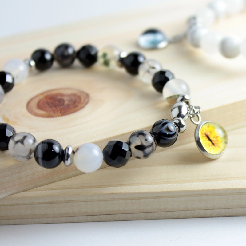 Cat EYE 10mm猫眼坠 混搭晶石+不锈钢配珠 串珠手链 - 手链/手环 - 宝石 多色