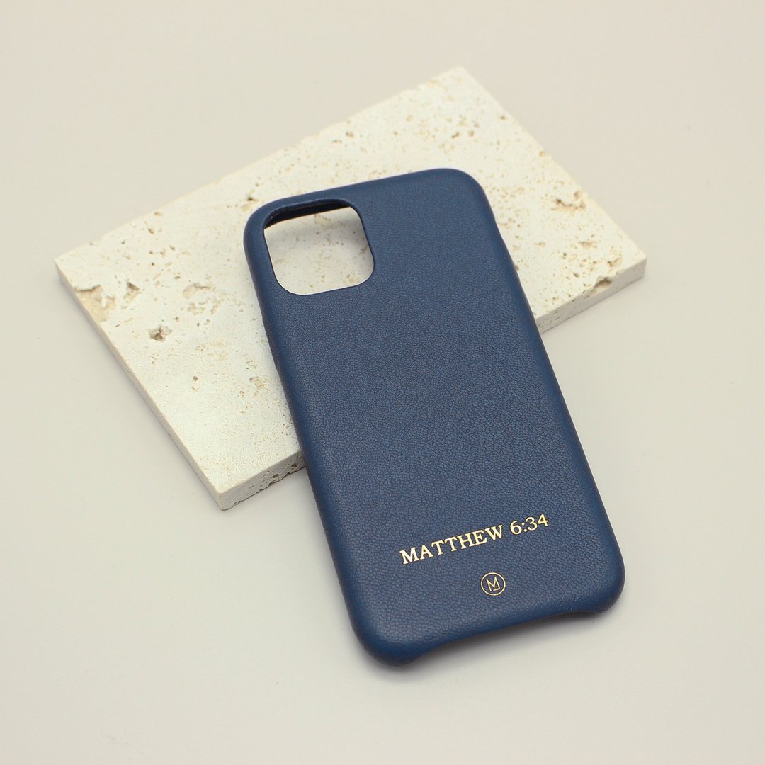 定制化礼物手造真皮革防摔马卡龙梦幻色彩灰蓝色iPhone 13手机壳 - 手机壳/手机套 - 真皮 蓝色