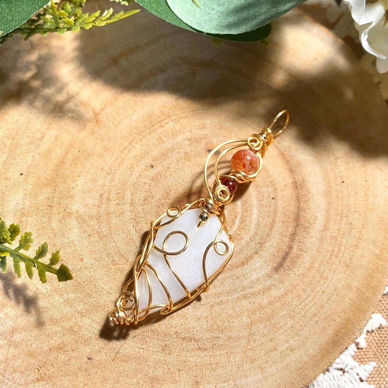 能量水晶项链-昕纹-玛瑙、水晶灵摆项链、艺术编织、编织项链 - 项链 - 石头 白色