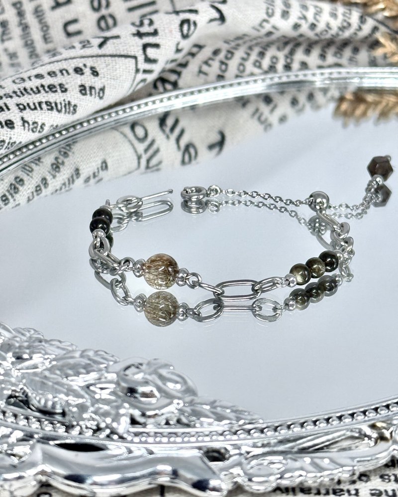 浪漫金币公主水晶手链 - 医疗钢/魔鬼发晶/金曜石/茶晶/可调节链 - 手链/手环 - 水晶 金色