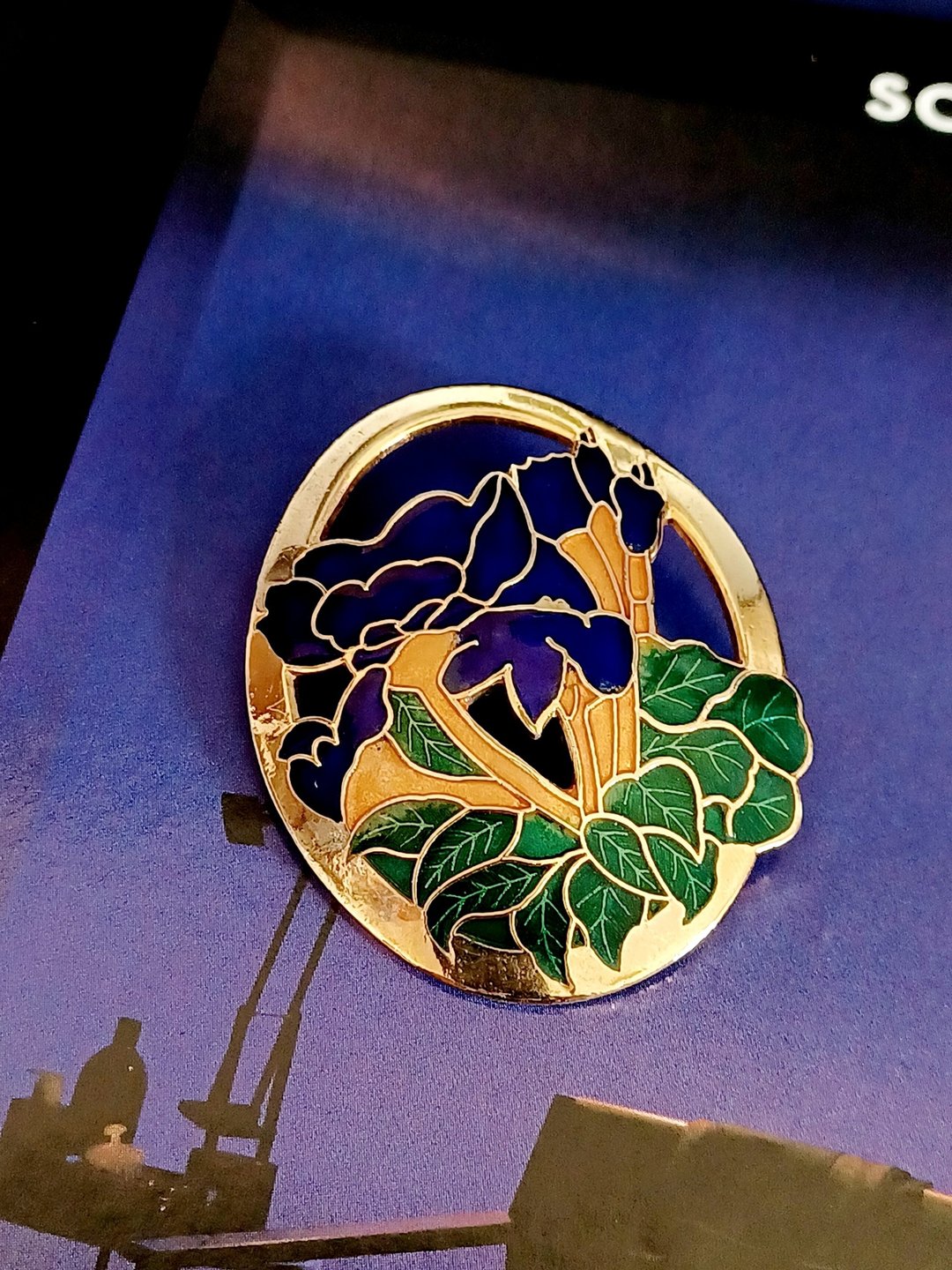 vintage jewelry 古典景泰蓝花卉 别针 - 胸针 - 其他金属 