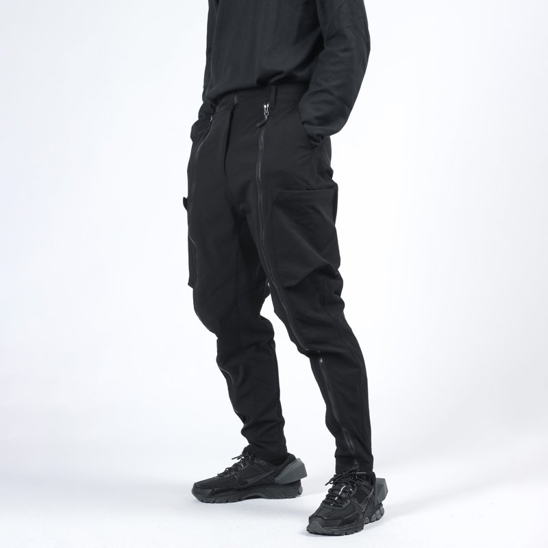 机能工装立体口袋多功能束脚裤 休闲宽松运动国潮长裤 - 男士长裤 - 聚酯纤维 黑色