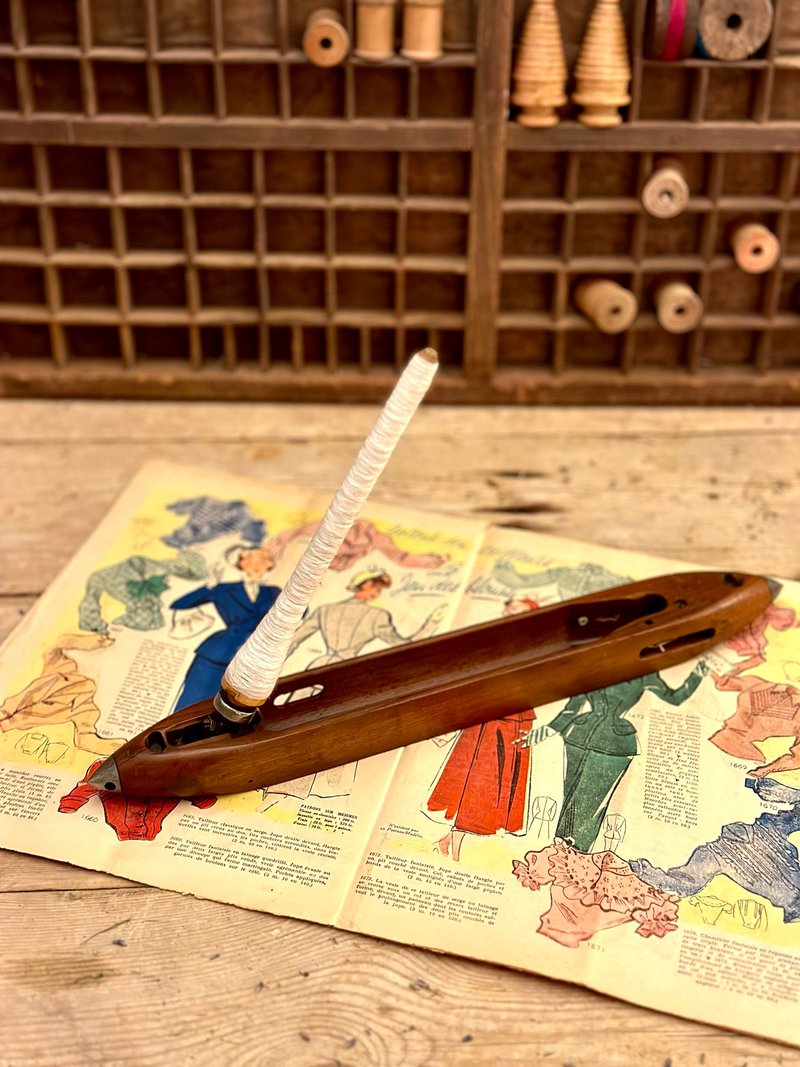 30130法国古董织布机纺纱飞梭与线轴纱线 - 摆饰 - 木头 