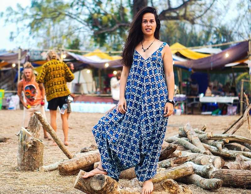 Batik natural blue indigo jumpsuit. Festival cotton wide leg overall for women. - 背带裤/连体裤 - 其他材质 