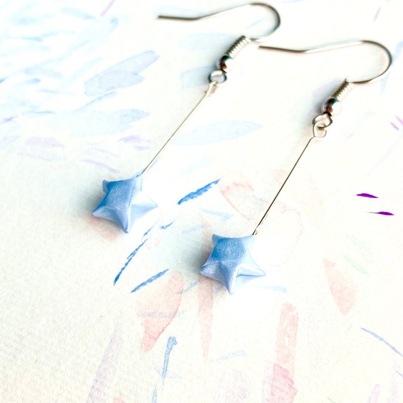 【定制耳夹】幸运星星 流星 耳环/耳夹 (粉蓝色) - 耳环/耳夹 - 其他金属 蓝色