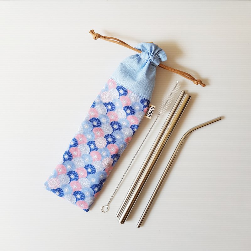 【百花齐放-蓝&蓝】 餐具袋 吸管袋 环保 - 环保吸管 - 棉．麻 蓝色