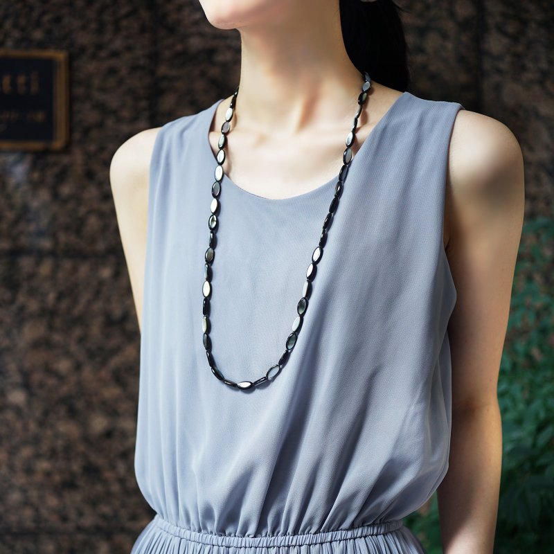 黑蝶贝 80cm 椭圆歌剧长项链 十六夜 - 项链 - 宝石 黑色