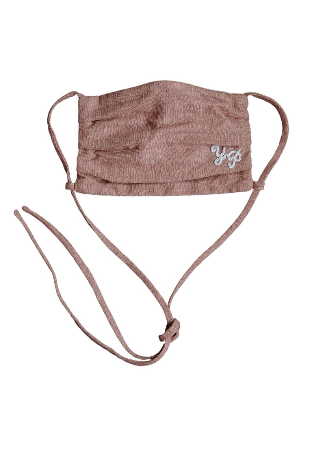 CUSTOM MONOGRAM EMBROIDERY FABRIC FACE MASK WITH STRAP - 口罩 - 亚麻 粉红色