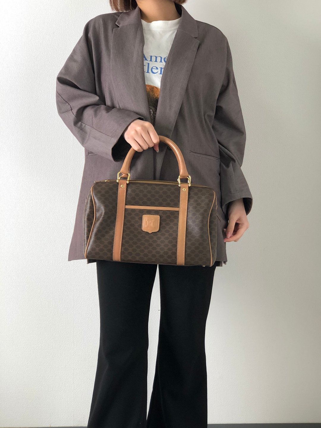 【日本直送 品牌二手包】CELINE Macadam Blason 波士顿包 手袋棕PVC 皮革 复古 6cftpm - 手提包/手提袋 - 防水材质 咖啡色