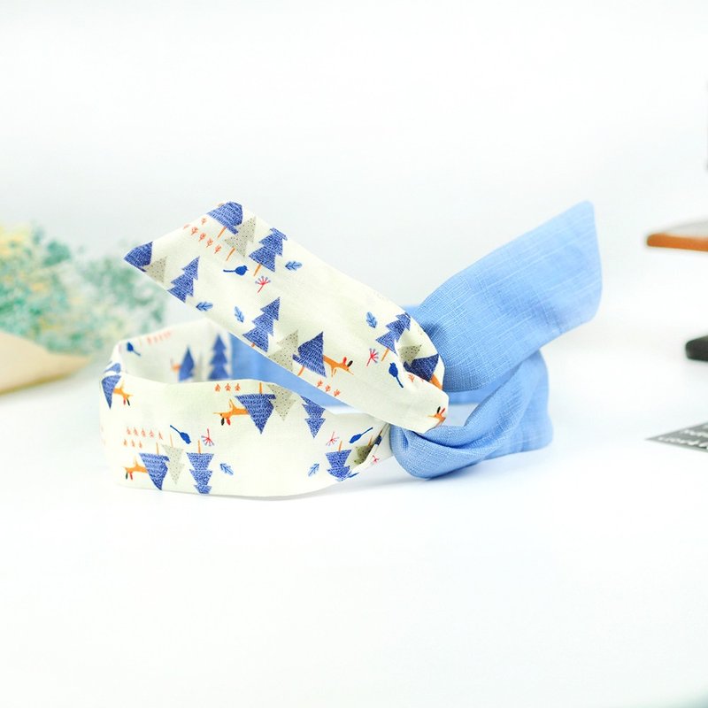 手工发饰 铝线发带 拼接 可爱疗愈 百搭【狐狸梦想森林】AH-40 - 发饰 - 棉．麻 蓝色