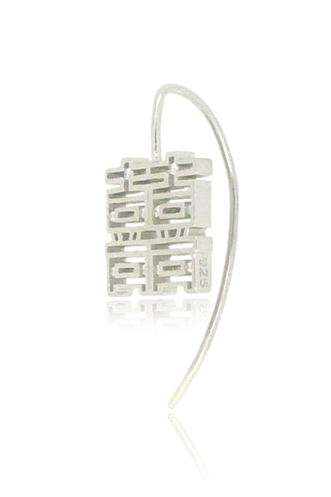 HK218~ 925银<囍>字耳环 - 耳环/耳夹 - 其他金属 银色