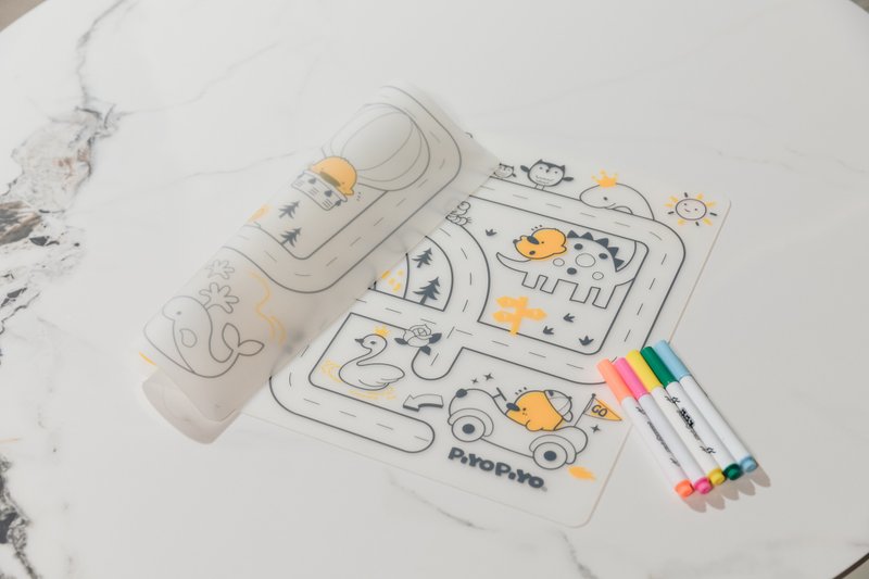 PiyoPiyo 黄色小鸭 食品级硅胶画画餐垫(附彩色笔) - 儿童餐具/餐盘 - 硅胶 透明