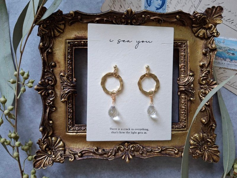 i sea you 天然石 极简 白水晶、黄铜 - 耳环/耳夹 - 半宝石 